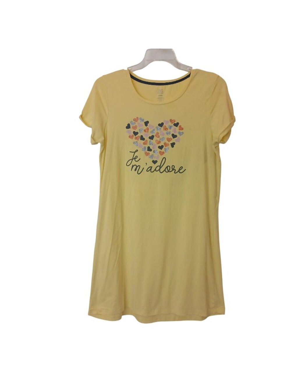 Yellow Nightgown Sz M Peace Love & Dreams Je MAdore Heart Print Short Sleeve I-5